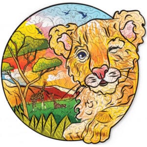 Élénk kis oroszlán fa puzzle