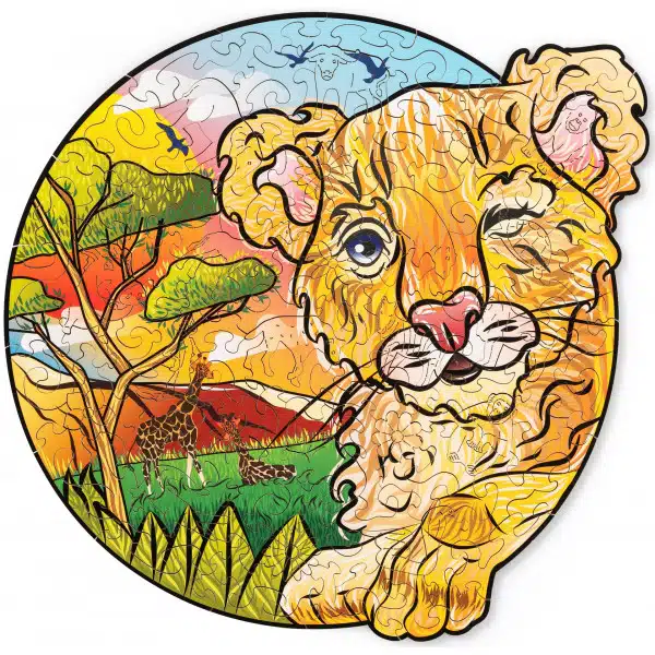 Élénk kis oroszlán fa puzzle