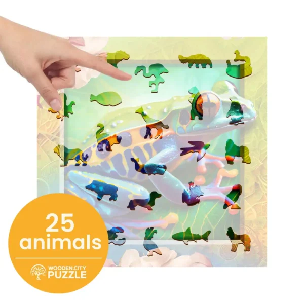 színes béka fa puzzle