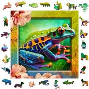 színes béka fa puzzle