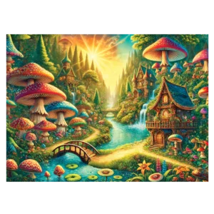 Misztikus erdő a vízesés mellett fa puzzle