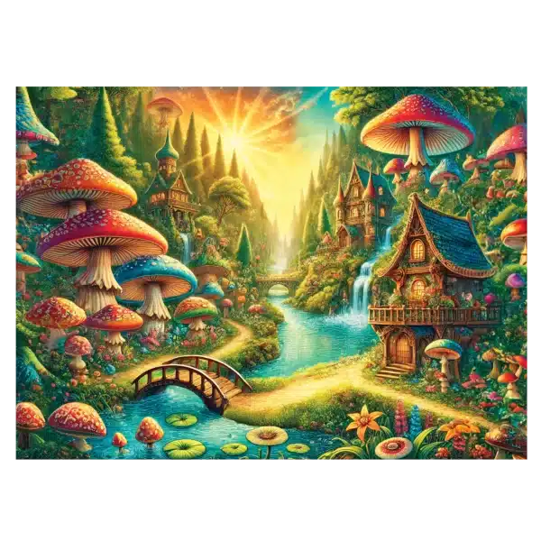 Misztikus erdő a vízesés mellett fa puzzle