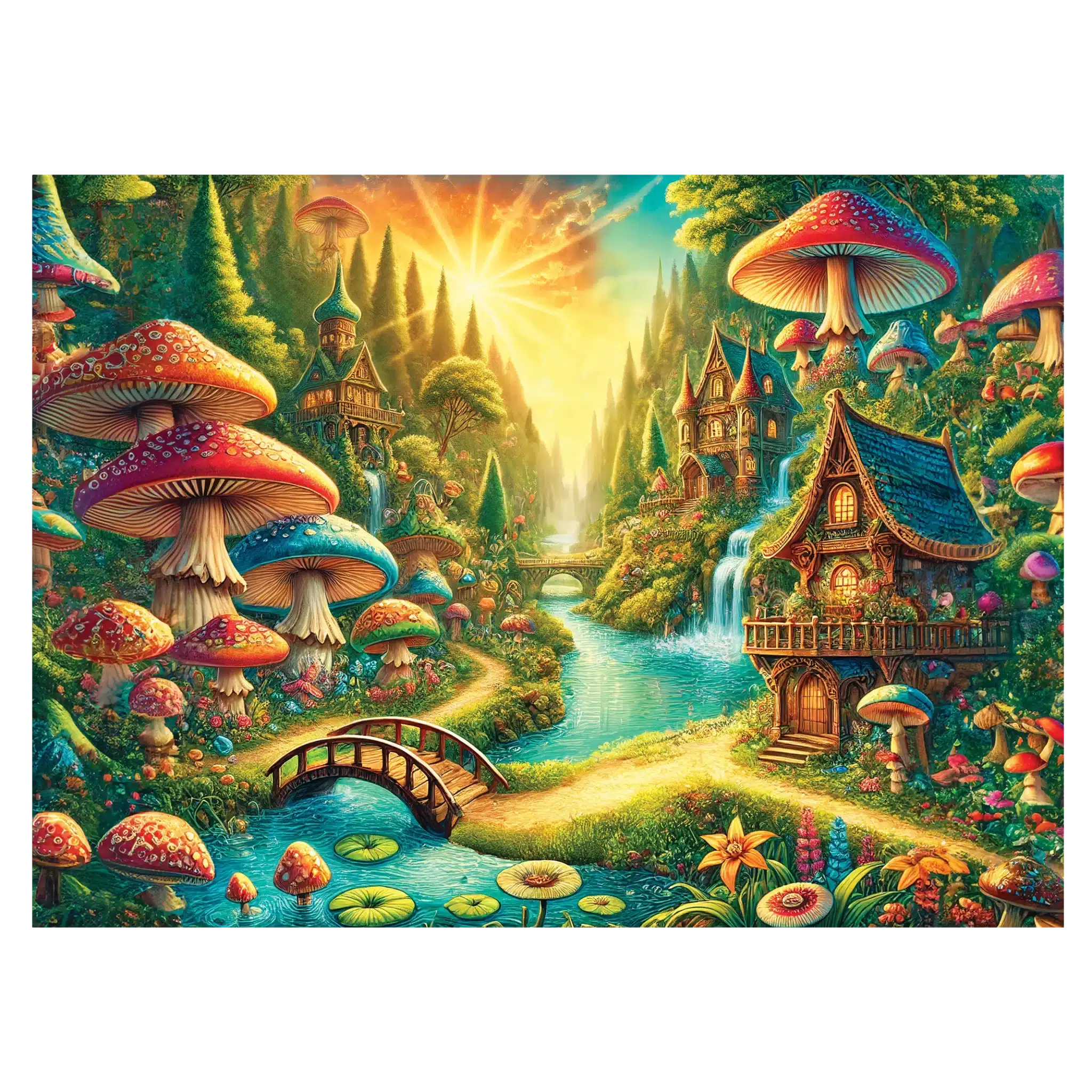 Misztikus erdő a vízesés mellett fa puzzle