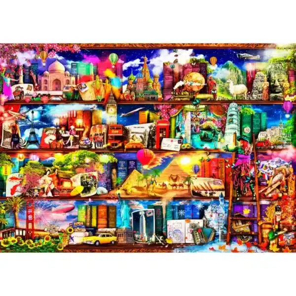 világ körüli utazás könyvespolc fa puzzle
