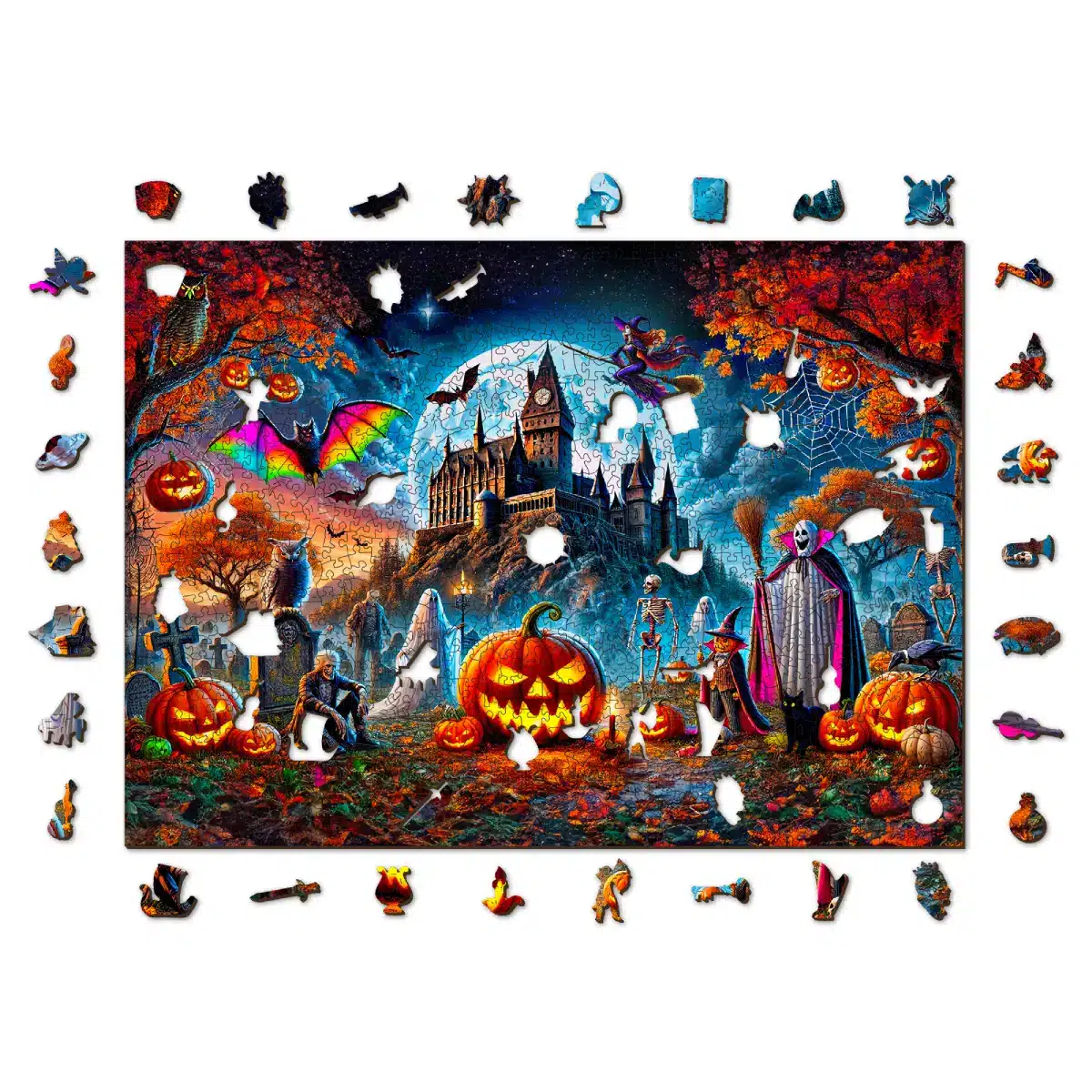 halloween kastély éjszaka fa puzzle